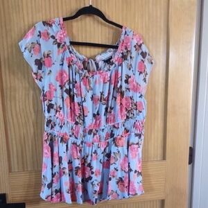 Torrid Floral Blouse - Pink and Blue